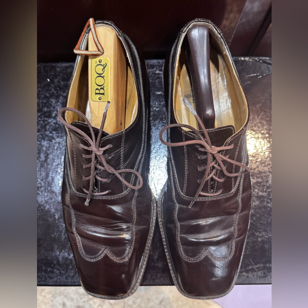 Rare Martegani oxfords square toe made in ITALY size 9 1/2 brown Leather
